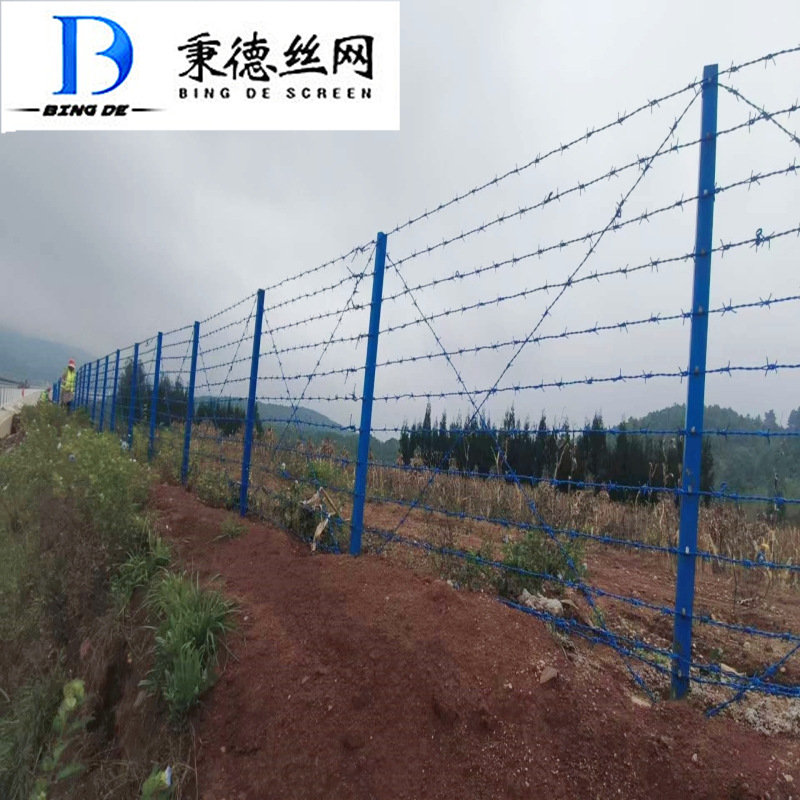 高速刺铁丝隔离栅F-Bw-C 热浸镀锌刺绳网 PVC包塑刺丝