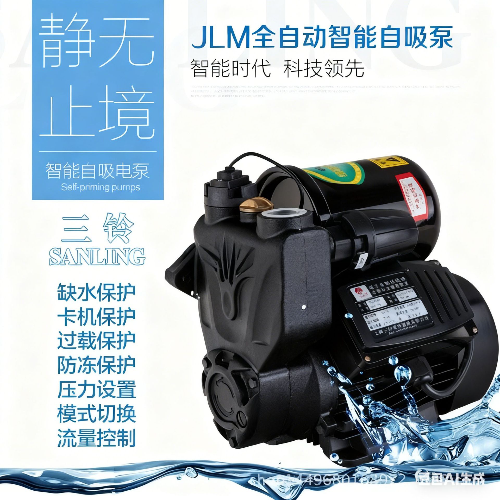 三铃家用高楼供水高扬程智能增压泵家用抽水泵铸铁离心泵