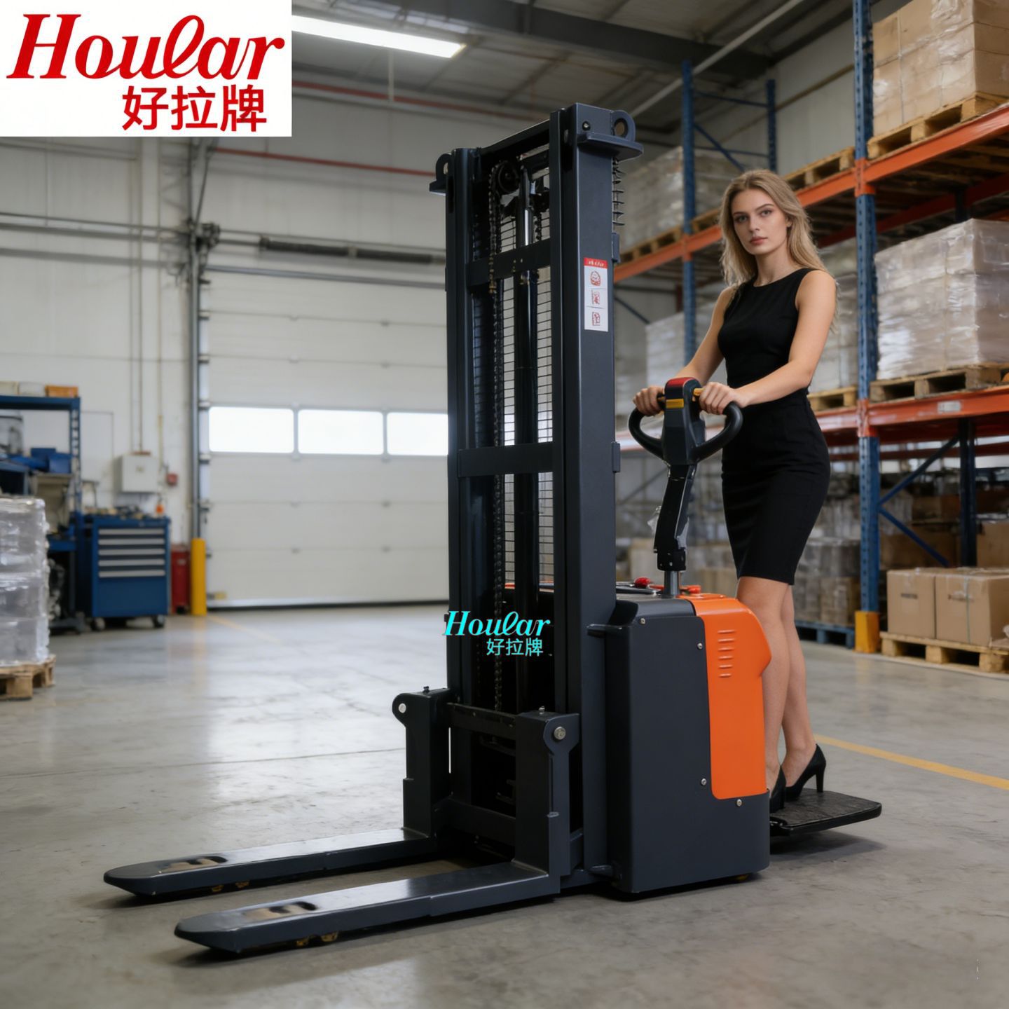 跨境爆款HOULAR好拉站驾式堆高车电动堆垛车升降叉车1.5