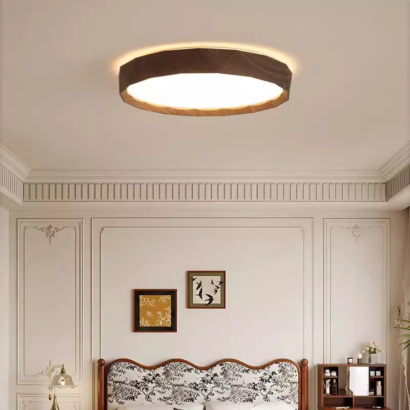 卧室灯全光谱护眼北欧极简创意温馨原木风砖石面多边形书房吸顶灯