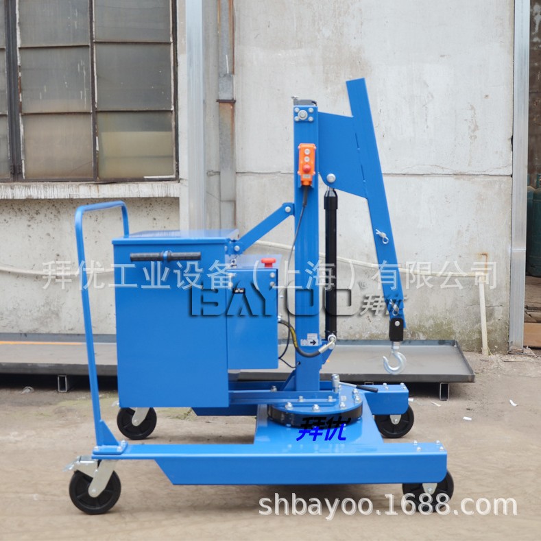 折叠旋转吊机 拜优油桶吊具平衡重单臂吊机 小型移动起重吊机