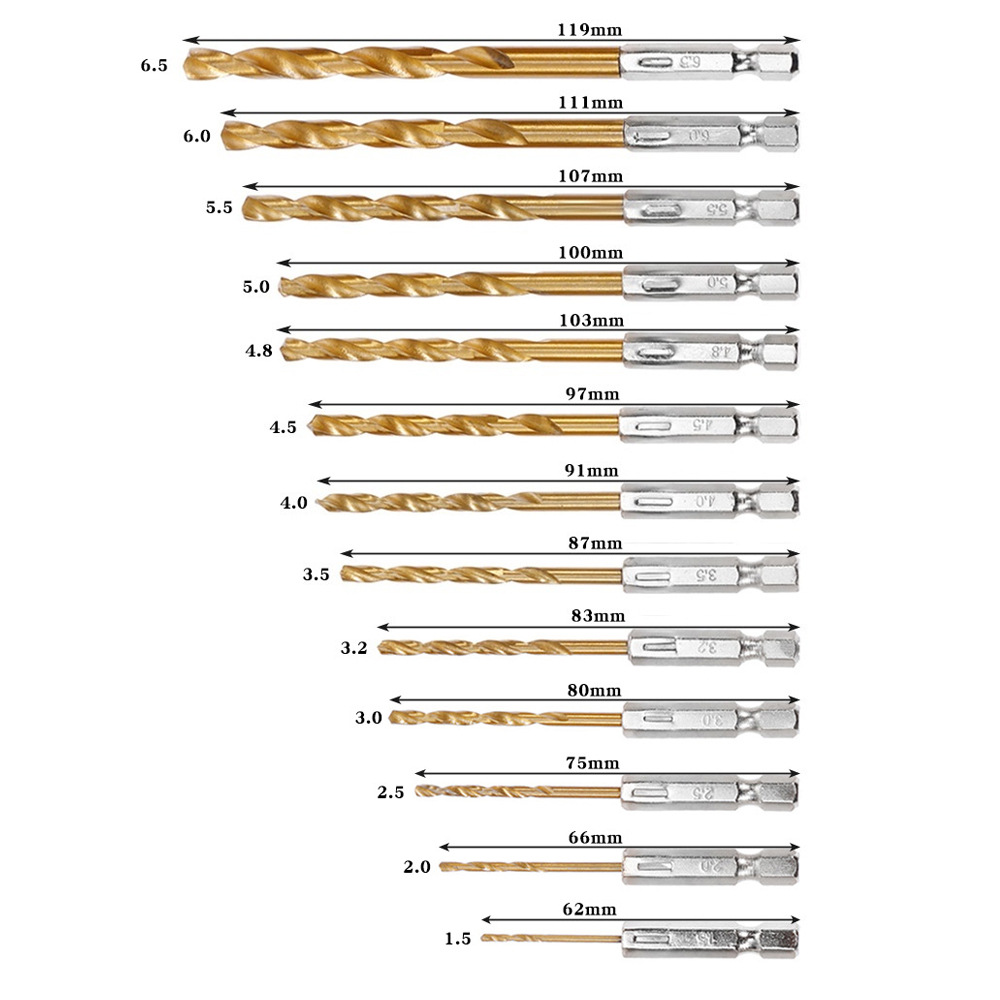 13pc六角柄镀钛麻花钻1高速钢开孔器木材c扩孔钻头