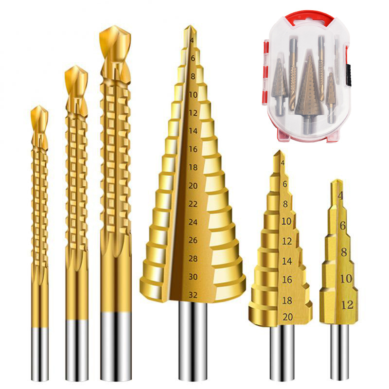 三角柄直槽阶梯钻3/6/8锯钻6pc打孔工具组套钻头