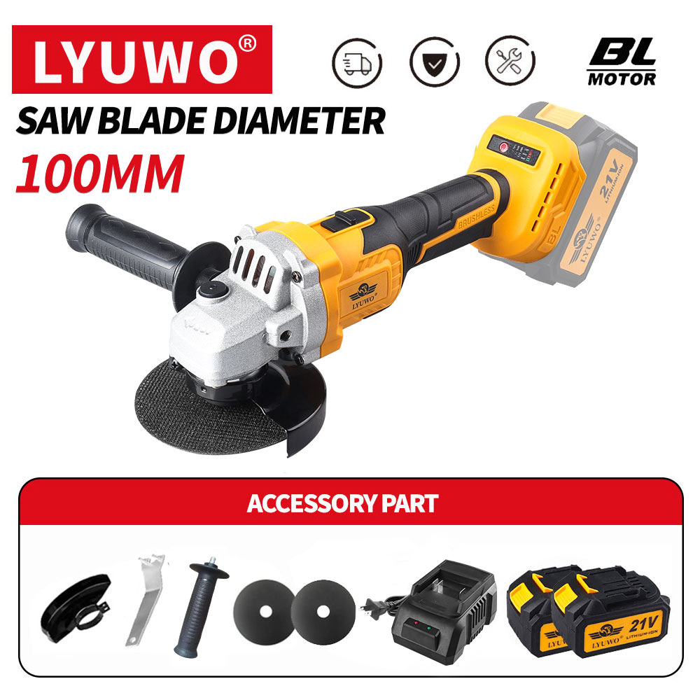 100电动角磨机无刷电机，切割抛光可充电锂离子电池2000毫